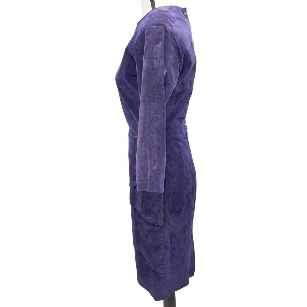 Vtg 90s Valerie Stevens Purple Suede Dress Tiered Skirt Button Back‎ Midi 4 XS - Picture 6 of 9